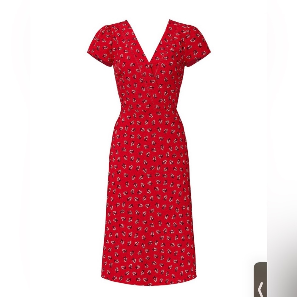 Draper James Red A-Line Midi Dress with V-Neck